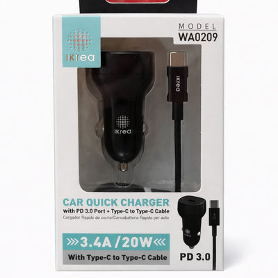 Cargador coche Ikrea WA0209 PD 20W con cable USB-C