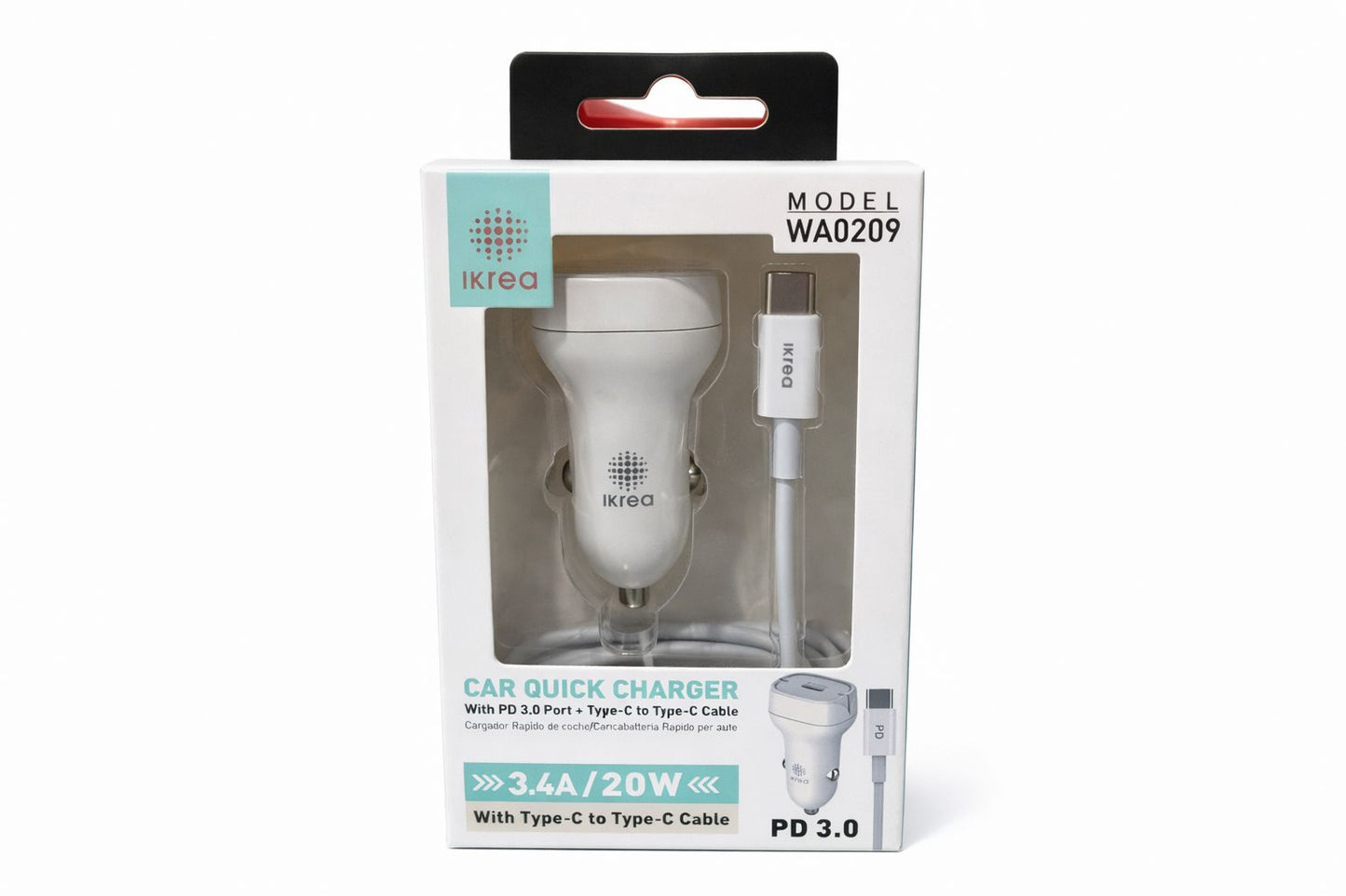 Cargador coche Ikrea WA0209 PD 20W con cable Type-C