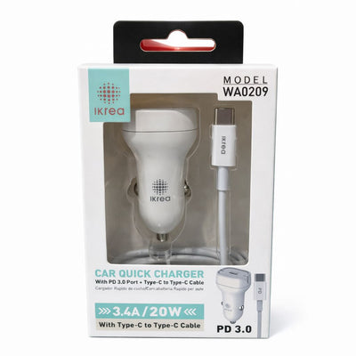 Cargador coche Ikrea WA0209 PD 20W con cable Type-C