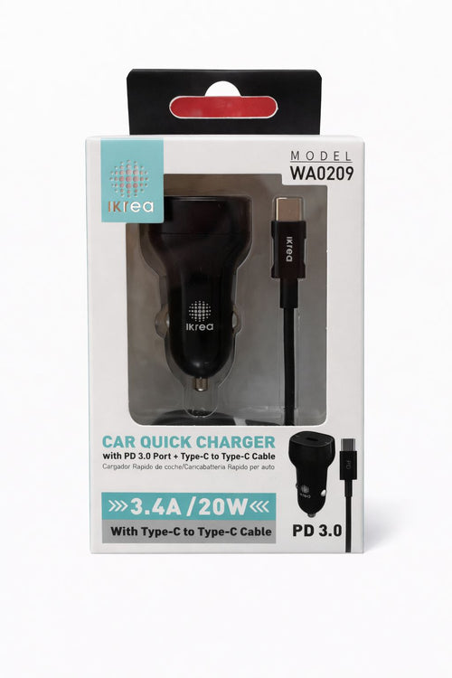 Cargador coche Ikrea WA0209 PD 20W con cable USB-C